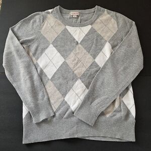 Merona Grey Crew Neck Argyle Sweater Women Size XL